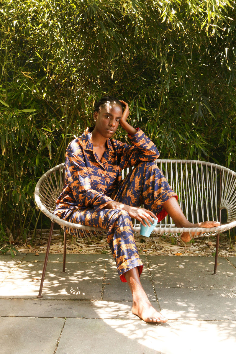 Kids' Navy Leopard Washable Silk Pajamas – Abroad Modern