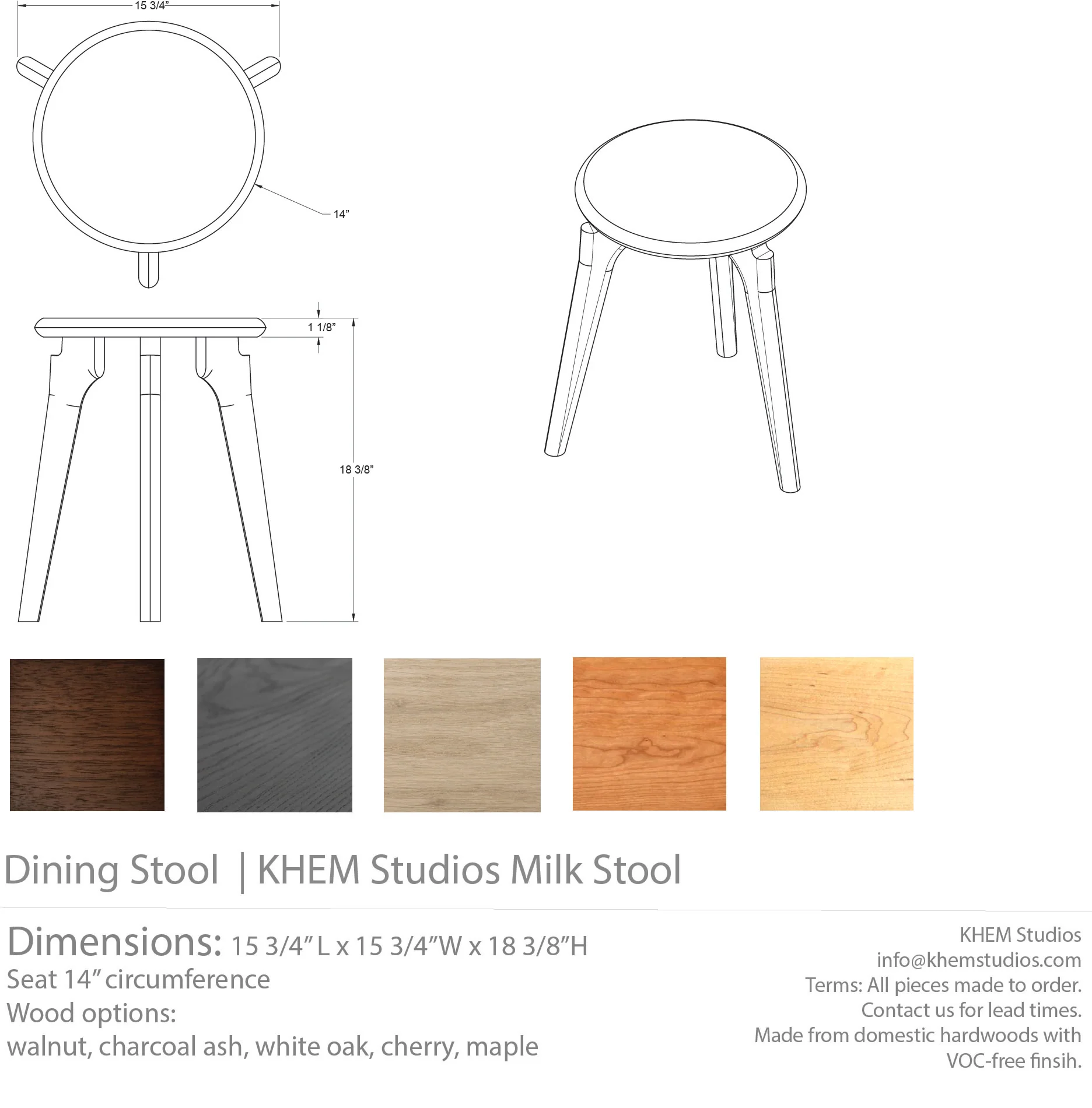 KHEM Hardwood Dining Height Milk Stool